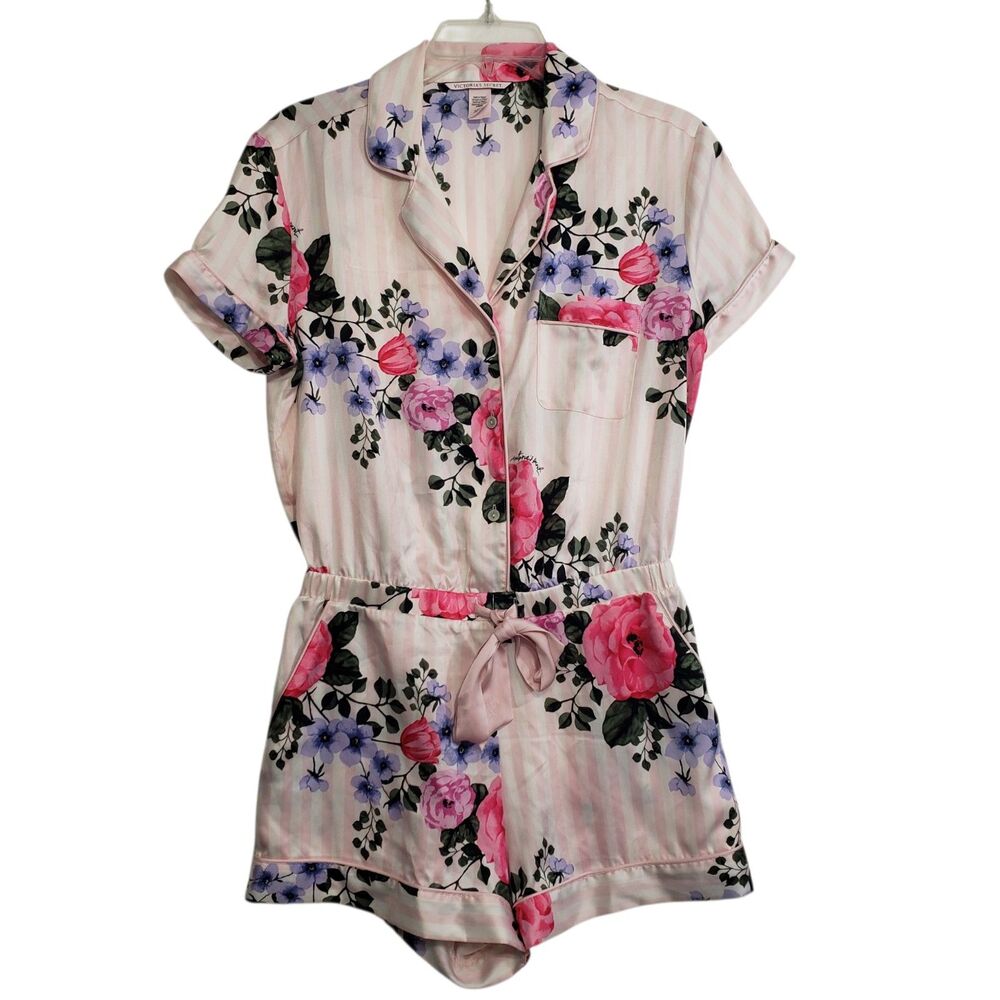 Victoria's Secret Pink Floral Satin Short Pajama Romper